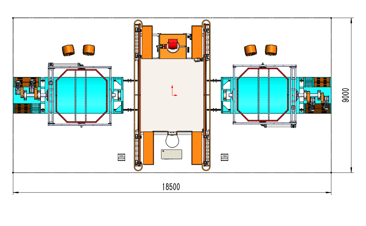 Máquina de rotomoldagem com lançadeira de dois quadros